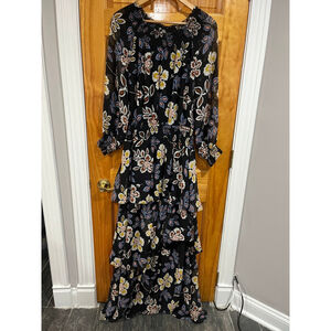 Tory Burch Indie Maxi Dress Black Hopewell Floral Tiered Ruffle Size 4 NWT